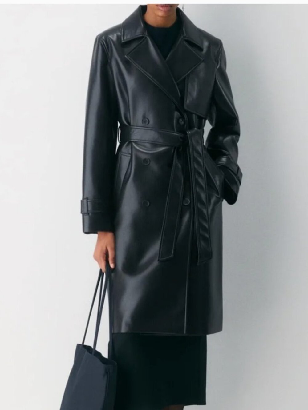 Babaton Tabloid Leather Trench Coat - XS Black